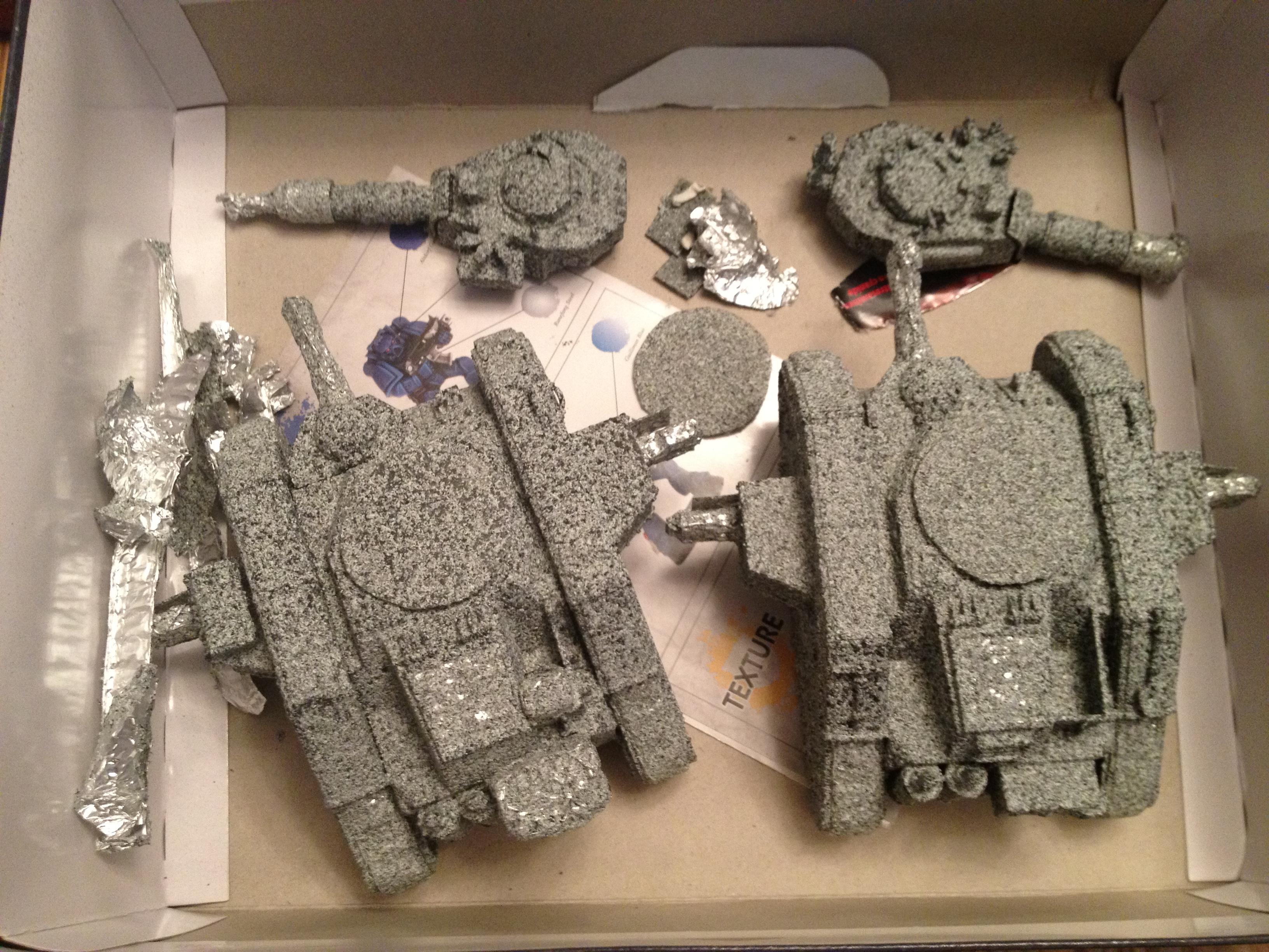 Some Leman Russ drying off with lots of blanks covering areas such at the turret circle due to the thickness of the paint