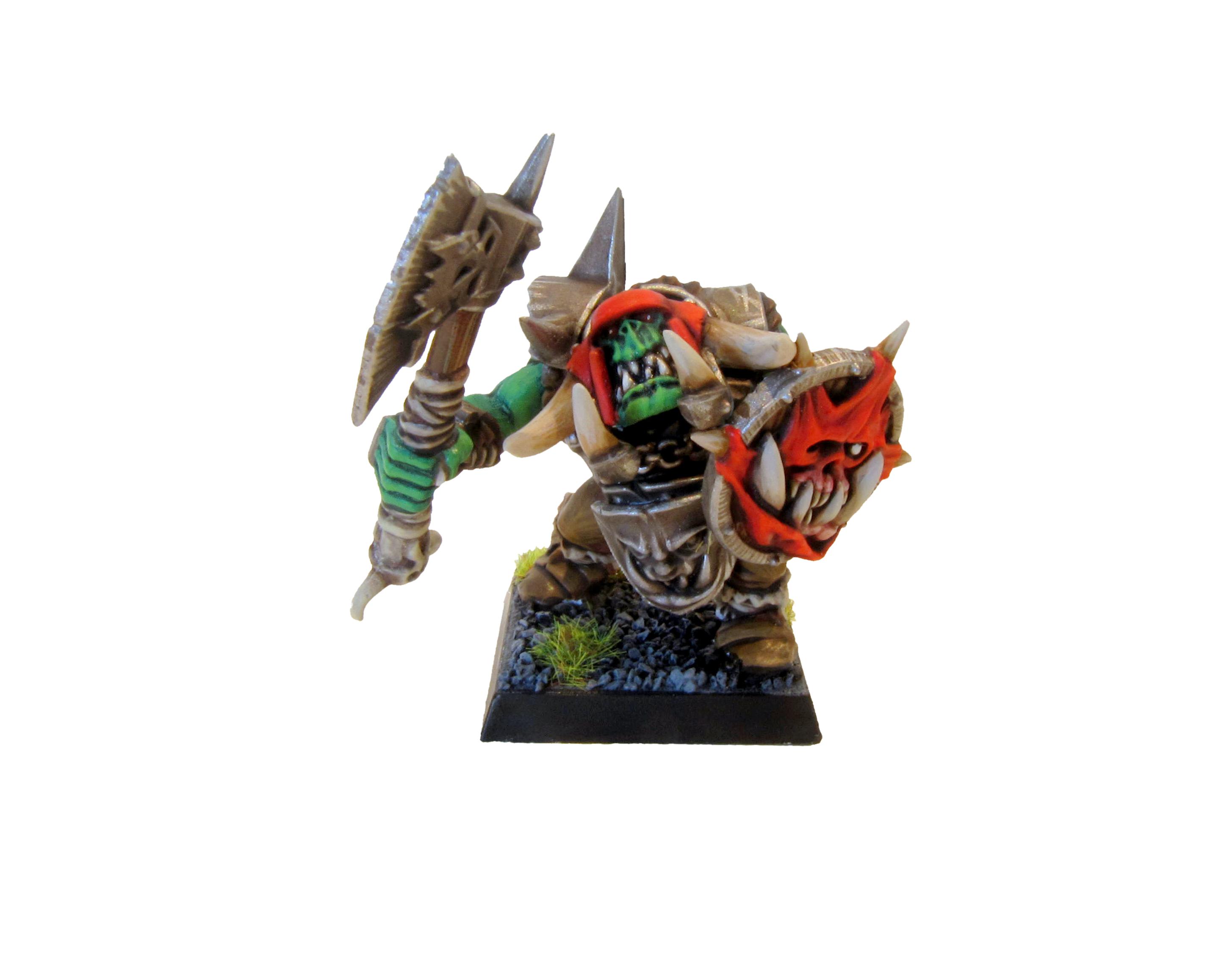 Axe And Shield, Orc Warboss, Red, Warhammer Fantasy