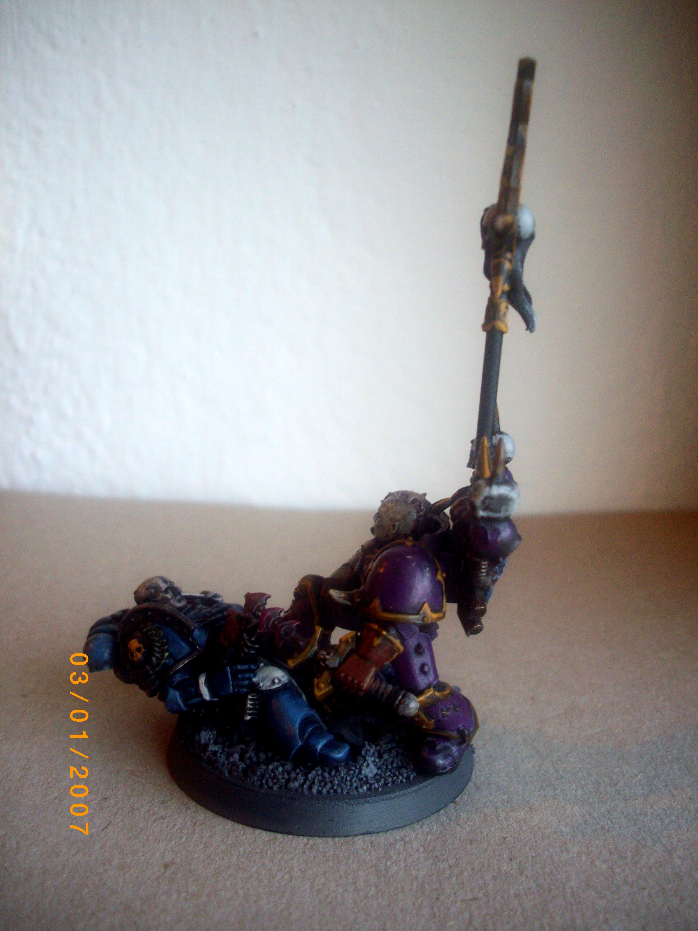 Battle, Champion, Chaos, Chaos Space Marines, Crush, Defeat, Duel, Pose, Slaanesh, Space Marines, Ultamarine