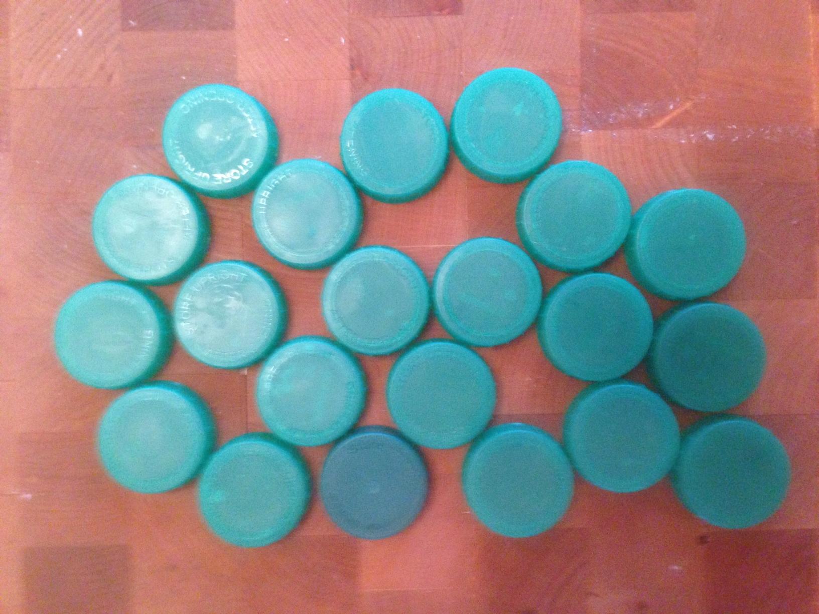 Tops from milk cartons saved up over a few months