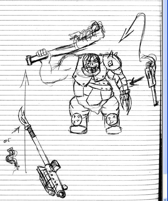 Concept - Ork warboss with gunblade/hammer 40k