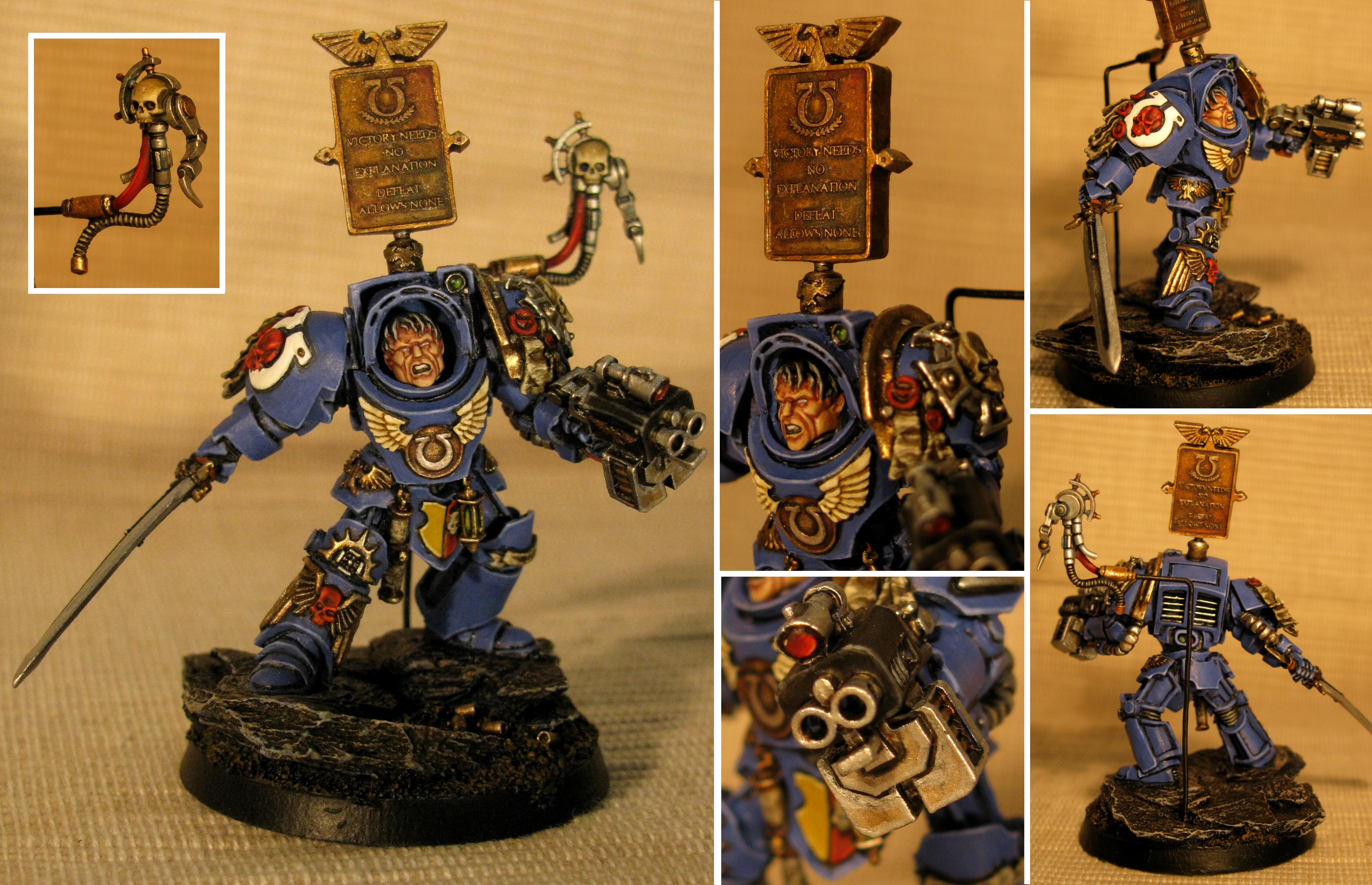 Base, Bolter, Casings, Conversion, Culln, Face, Forge World, Head, Plate, Sergeant, Servo Skull, Skull, Sword, Terminator Armor, Ultramarines, Warhammer 40,000, Warhammer Fantasy, Weathering Effekt