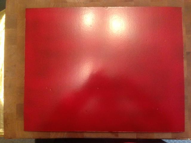 Making the front of the missile launcher, start with a sprayed red foam board sheet