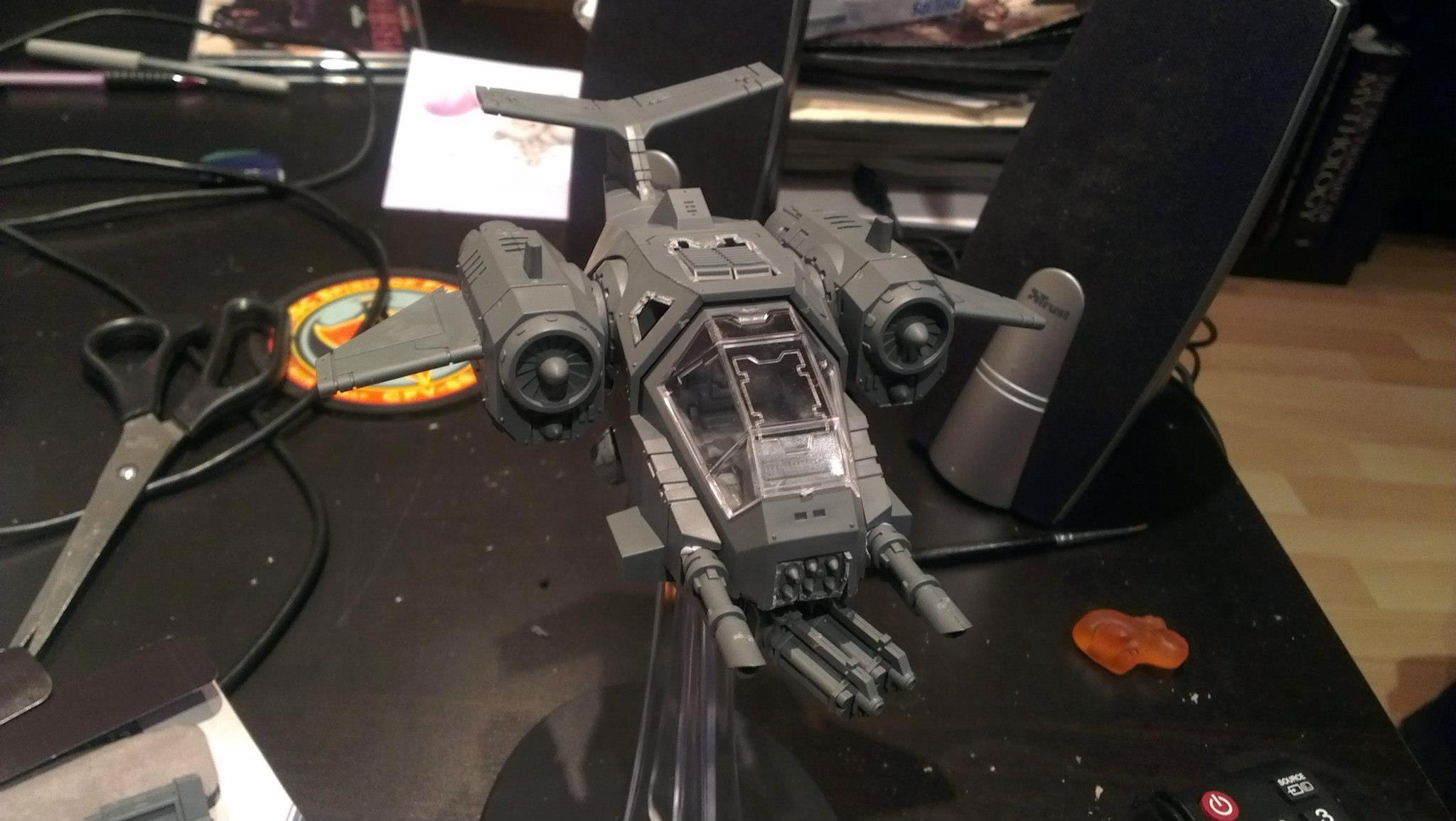 An early attempt, rough cuts everywhere. tried to fit the missiles in the nose (there are also missiles under the engine turbines) The roof is a mess from an early attempt to have roof mounted missiles