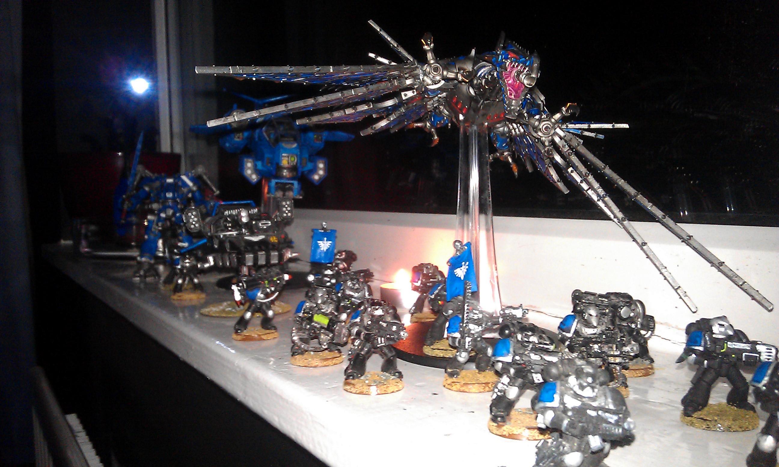 Blue, Chaos, Flyer, Heldrake, Painted, Size, Space Marines