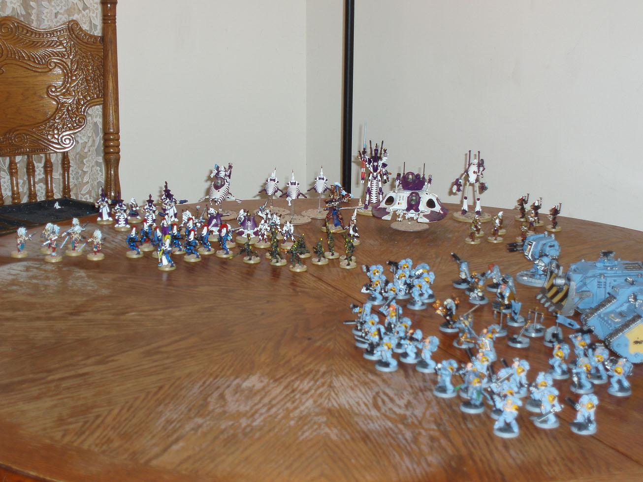 Eldar, Space Wolves, Eldar (mine) Space Wolves (friend's)