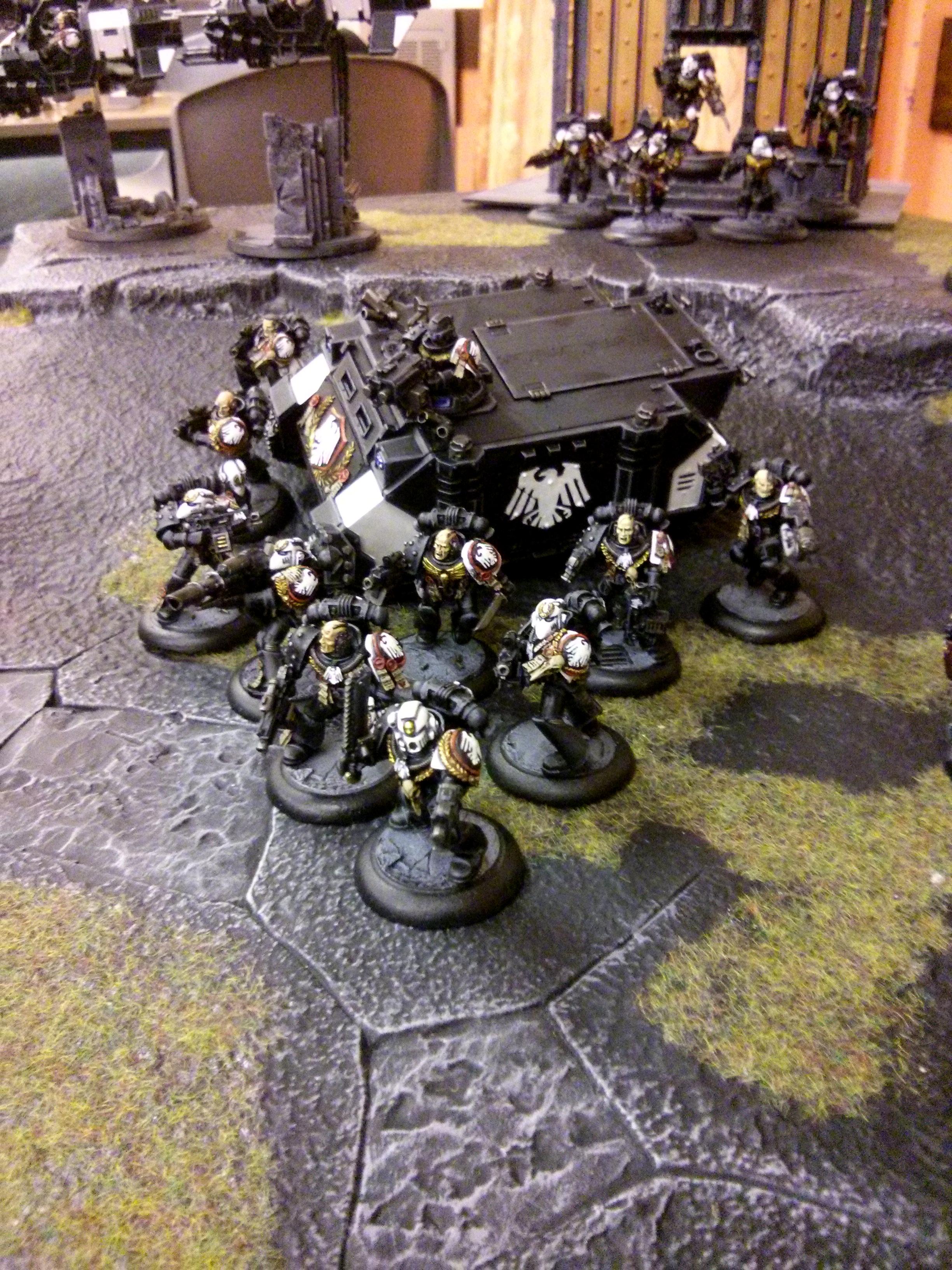 Assault Squad, Cityscape, Raven Guard, Rhino, Space Marines, Tactical Squad, Warhammer 40,000