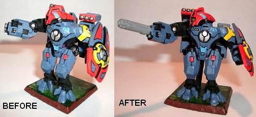 Battlesuit, Blue, Commander, Conversion, Painted, Red, Shield, Tau