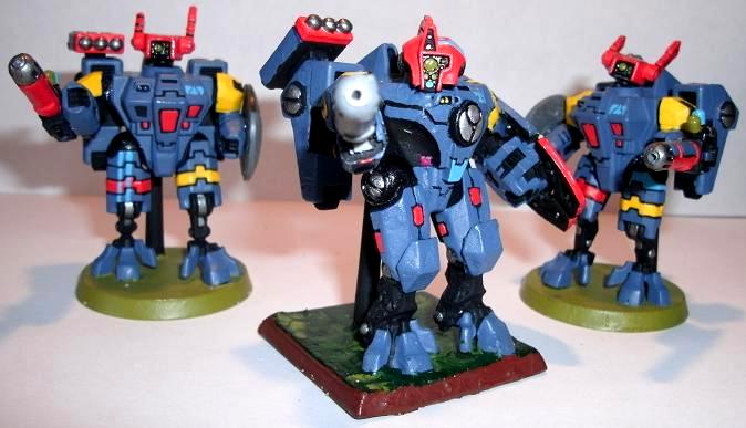 Battlesuit, Blue, Command, Crisis Battlesuit, Group, Painted, Red, Tau, Team