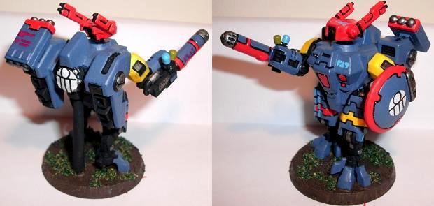 Battlesuit, Blue, Bodyguard, Painted, Red, Shield, Tau