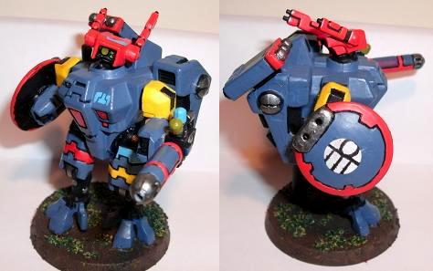 Battlesuit, Blue, Bodyguard, Painted, Red, Shield, Tau