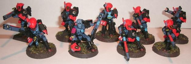 Based, Blue, Fire Warriors, Painted, Red, Tau, Team, Trooper, Troops