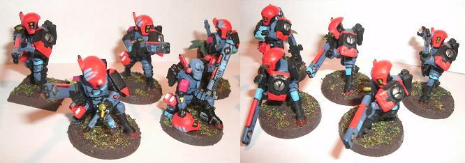 Based, Blue, Fire Warriors, Painted, Red, Tau, Team, Trooper, Troops
