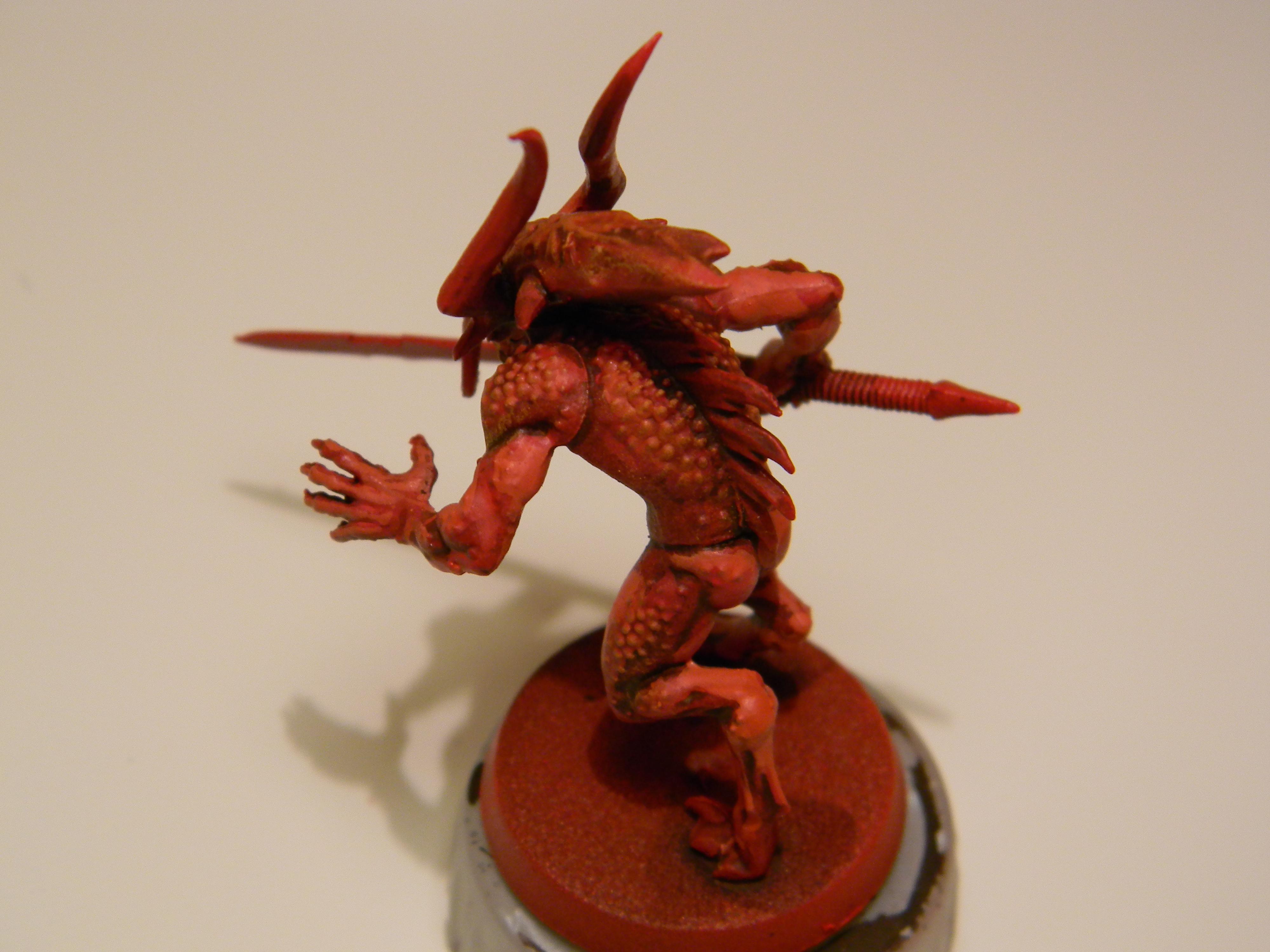 Drybrushed spots yellow then lightly washed with GW red wash