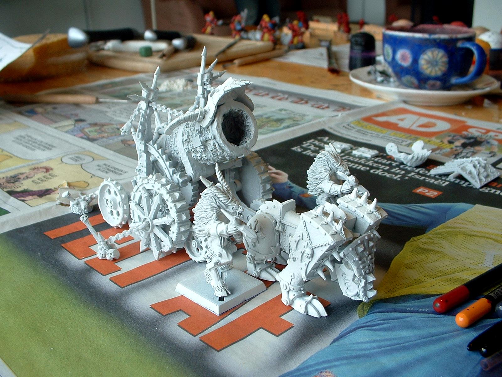 Bloodletters, Daemons, Hellcannon, Khorne, Primered, Skullcannon