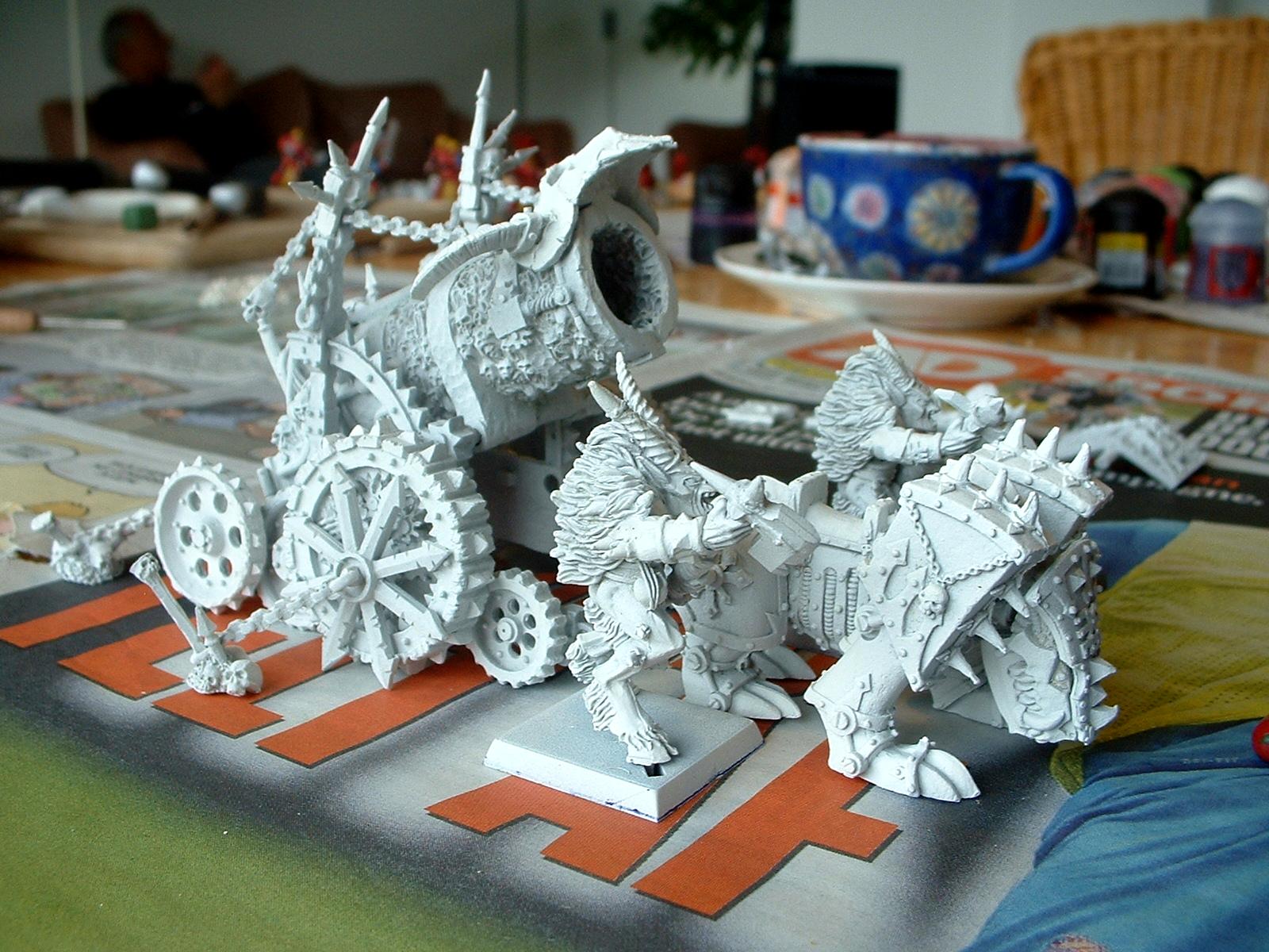 Bloodletters, Daemons, Hellcannon, Khorne, Primered, Skullcannon