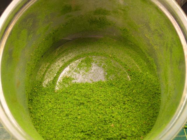 I use a green fine turf  to make a moss on the rotted log . I use PVA glue  to do this 