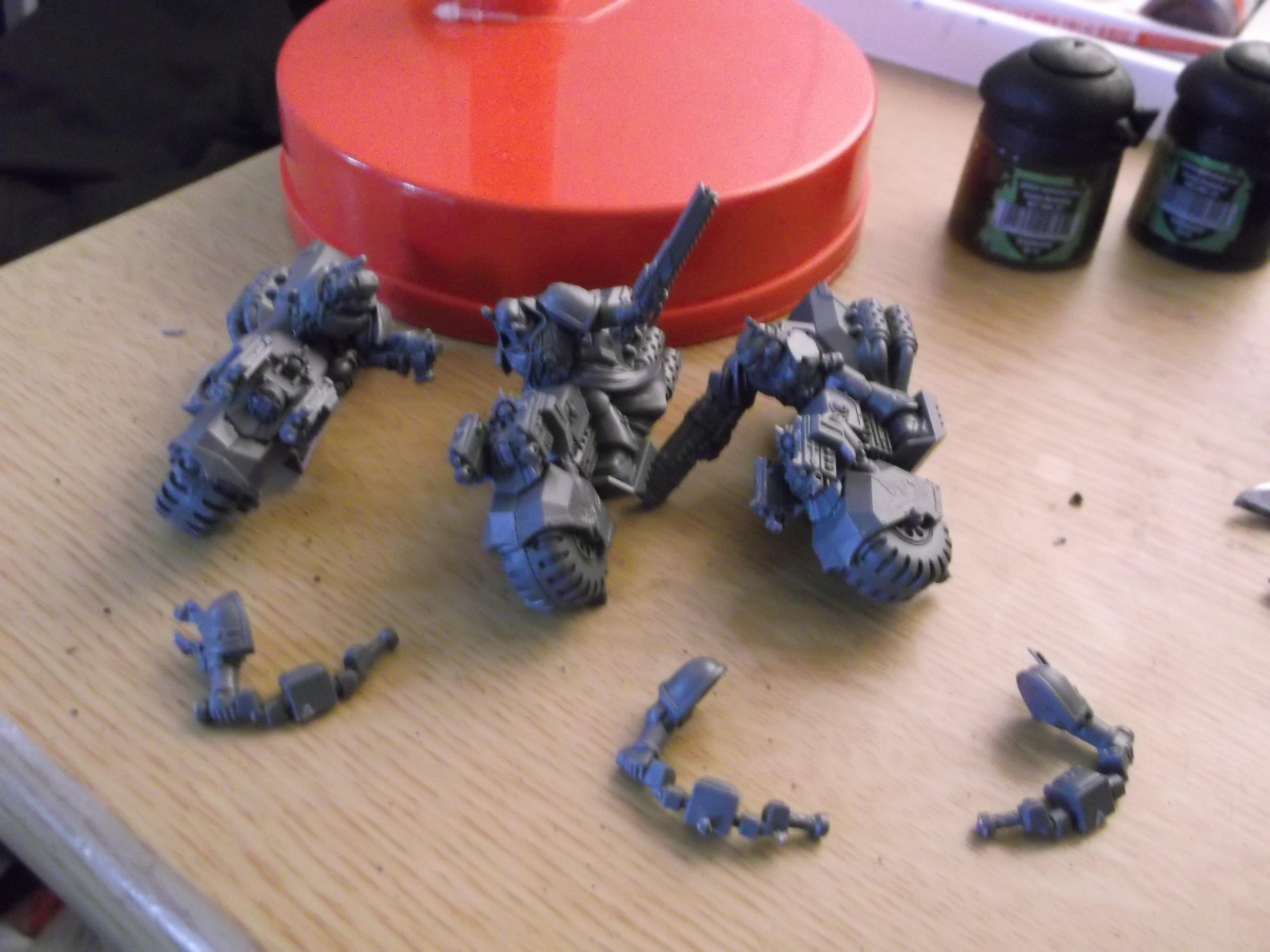 The ravenwing bikes, stripped of wings and most of their da icons. left the ones on the head and weapons as they werent overt. 