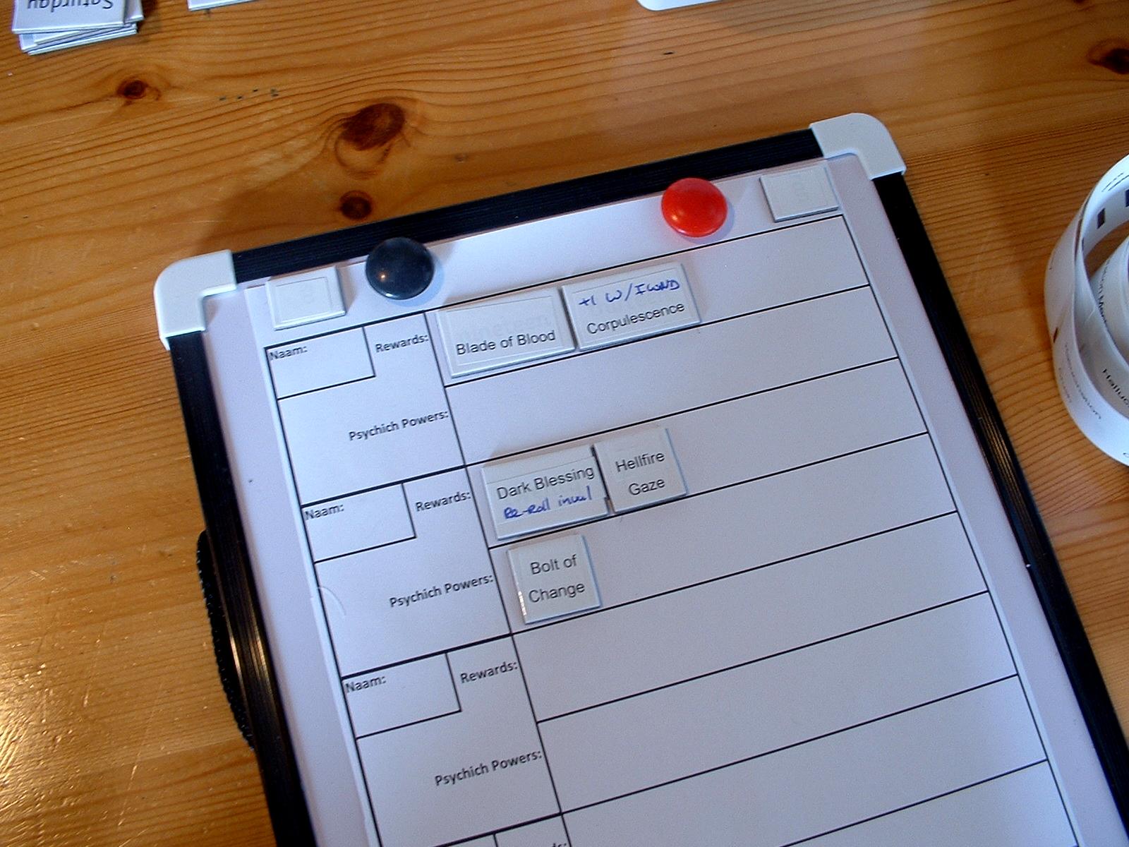 Chaos, Daemons, Magnetic Board, Rewards, Words, Work In Progress