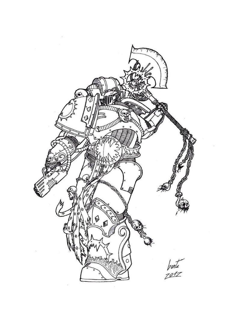 Chaos, Chaos Space Marines, Drawing, Sketch, Warhammer 40,000