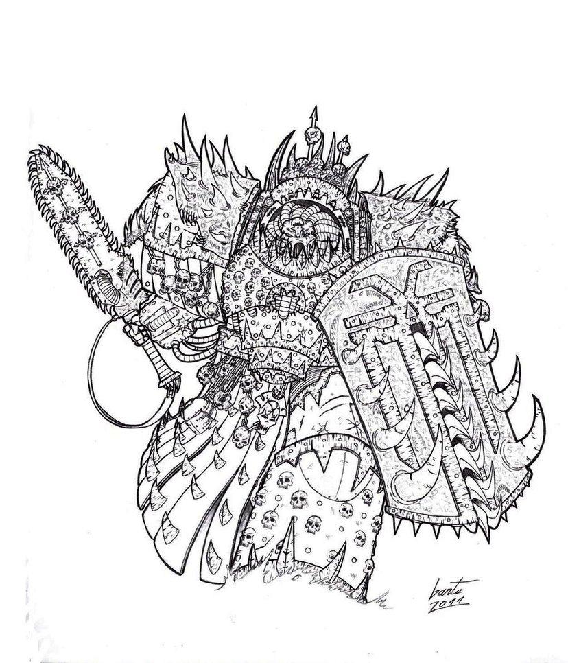 Chaos, Chaos Space Marines, Drawing, Sketch, Warhammer 40,000