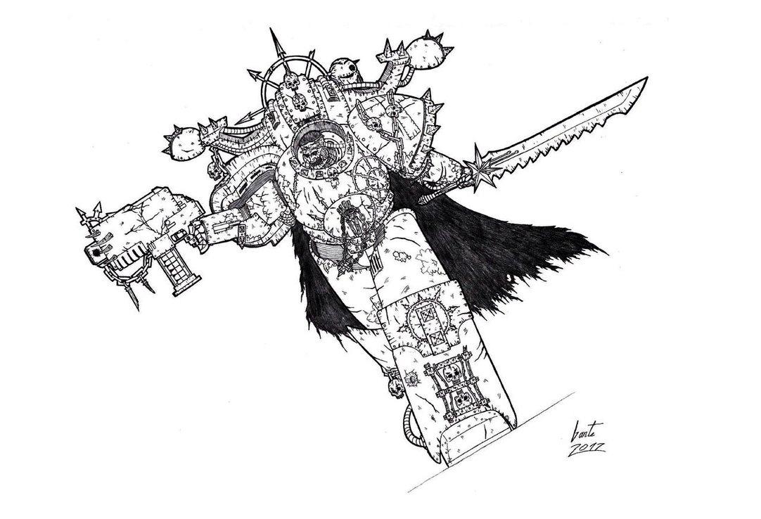 Chaos, Chaos Space Marines, Drawing, Sketch, Warhammer 40,000