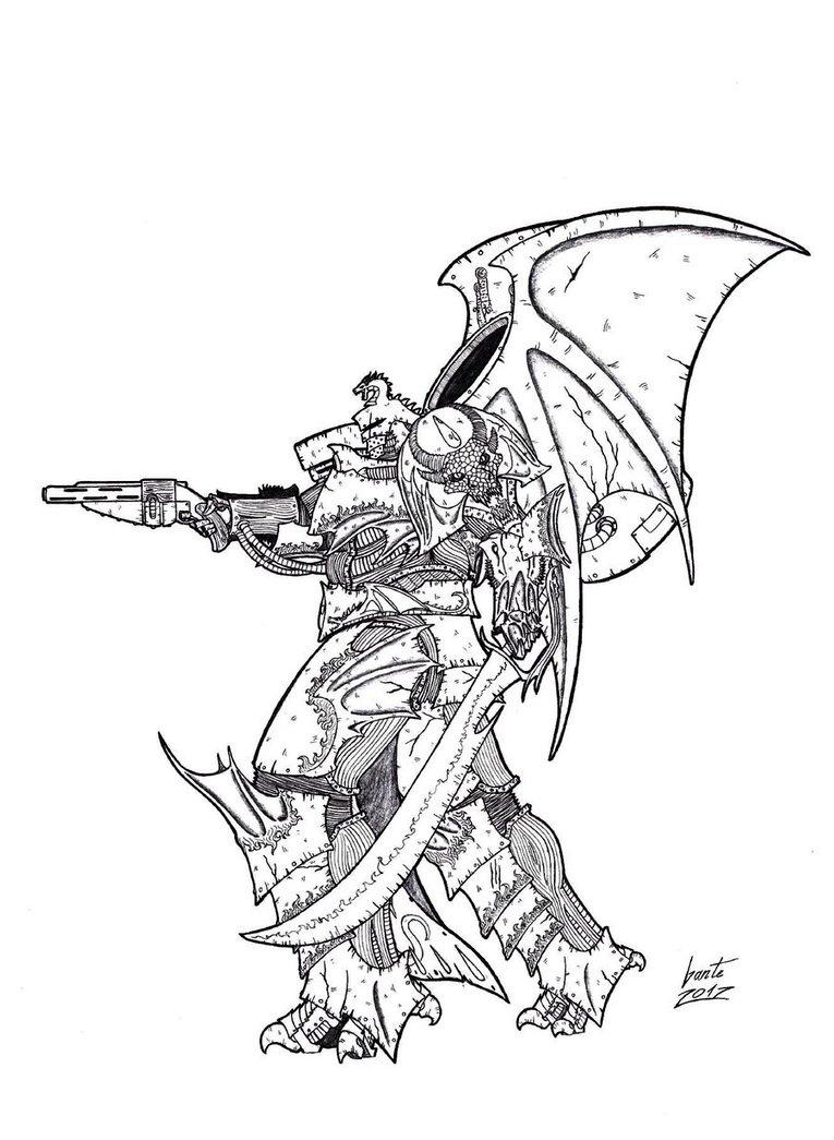 Chaos, Chaos Space Marines, Drawing, Sketch, Warhammer 40,000