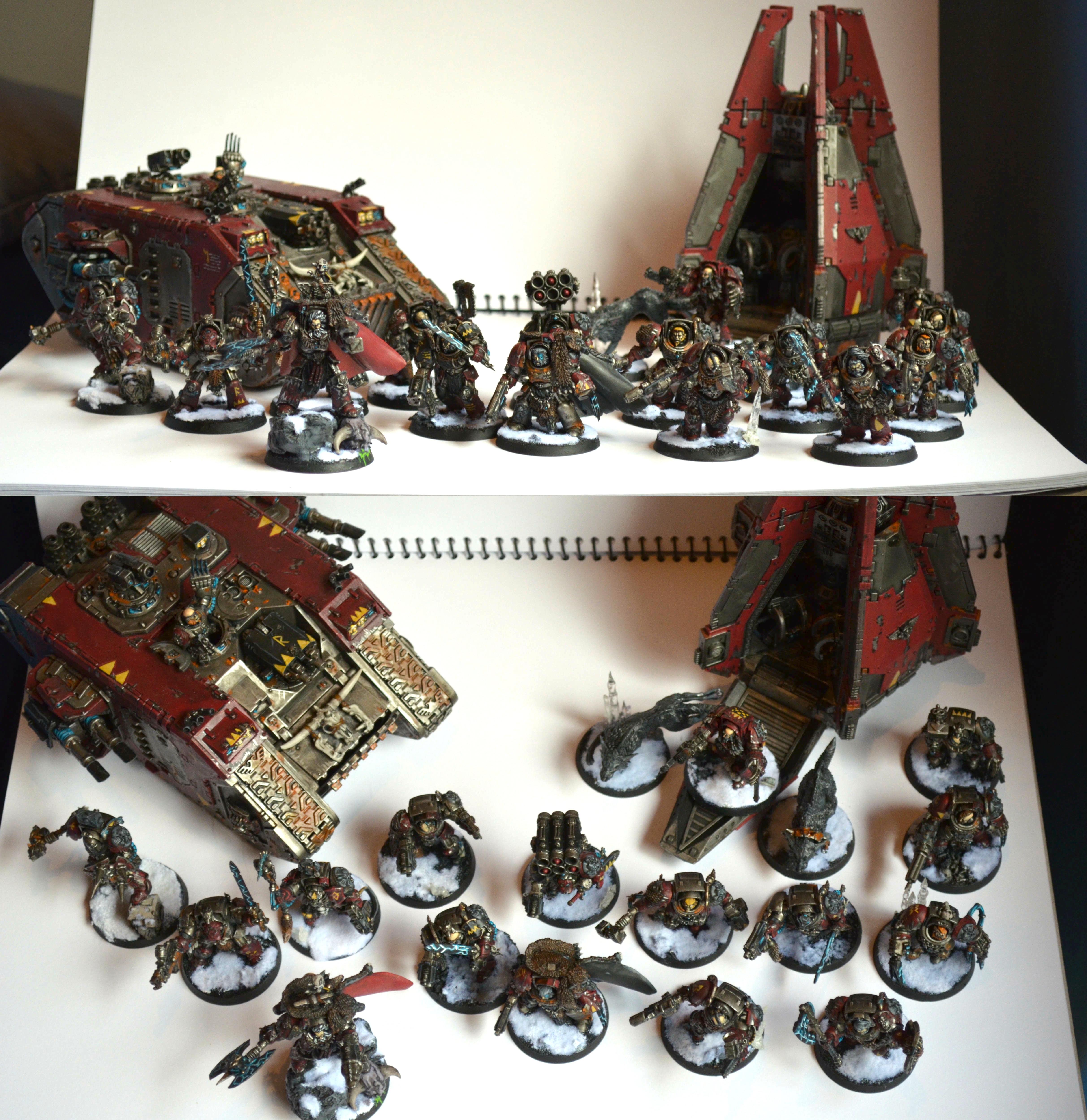 Drop Pod, Fenrisian Wolves, Finished Army, Iron, Iron Wolves, Land Raider, Red, Snow, Space Wolves, Terminator Armor, Winter, Wolf Guard