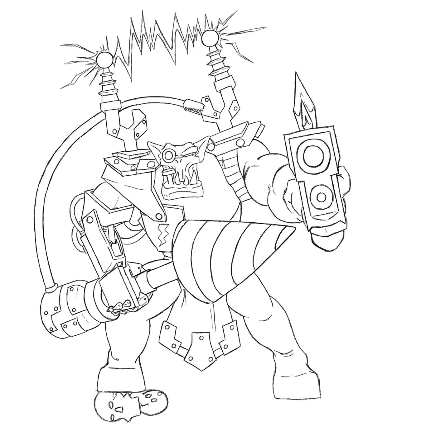 Ork Mekboy Rough Lineart