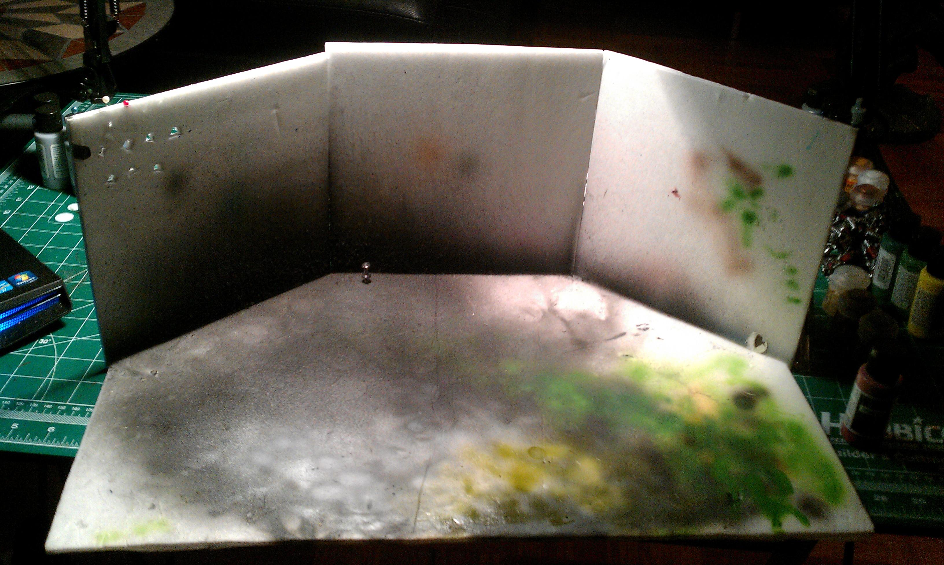 Foamcore spray pad held together with pins!