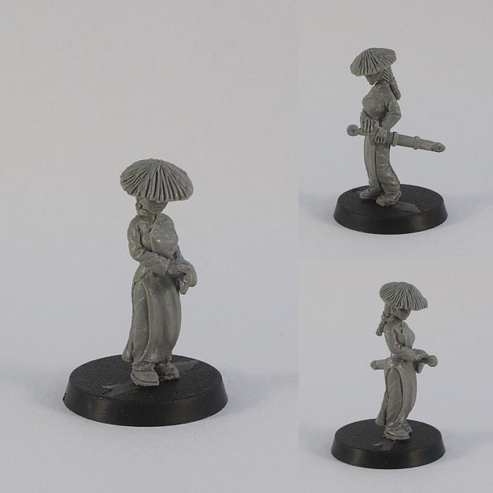 Ao Dai, Chinese, Dungeons And Dragons, Ex Manus, Female, Figurine, Girl, Green, Greenstuff, Human, Korean, Lady, Miniature, Oriental, Pendix, Pro-create, Roleplaying, Scratch Build, Sculpture, Straw Hat, Sword Sheath, Tabletop Game, Tabletop Games, Un-painted, Warriors, Woman