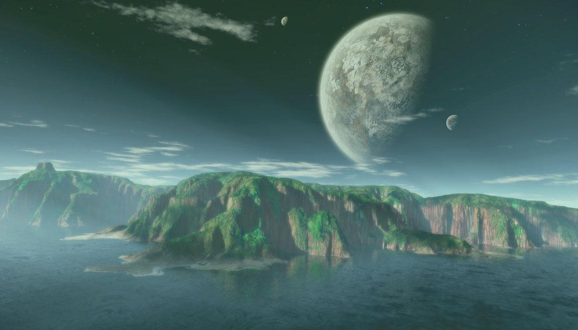 Planet, View of Errs from Cradle, Its moon