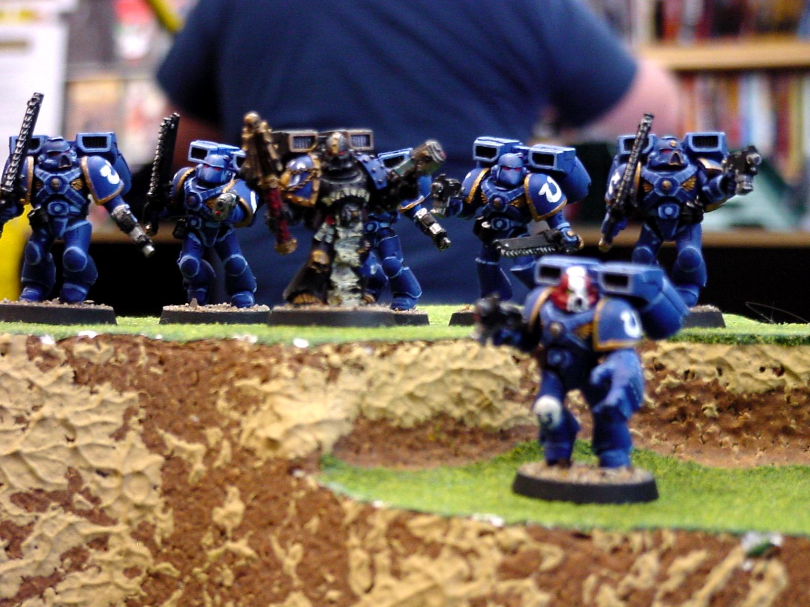 Assault Squad, Chaplain, Conversion, Custom, Hard Edge Highlighting, Space Marines, Ultramarines, Veteran Sergeant, Warhammer 40,000