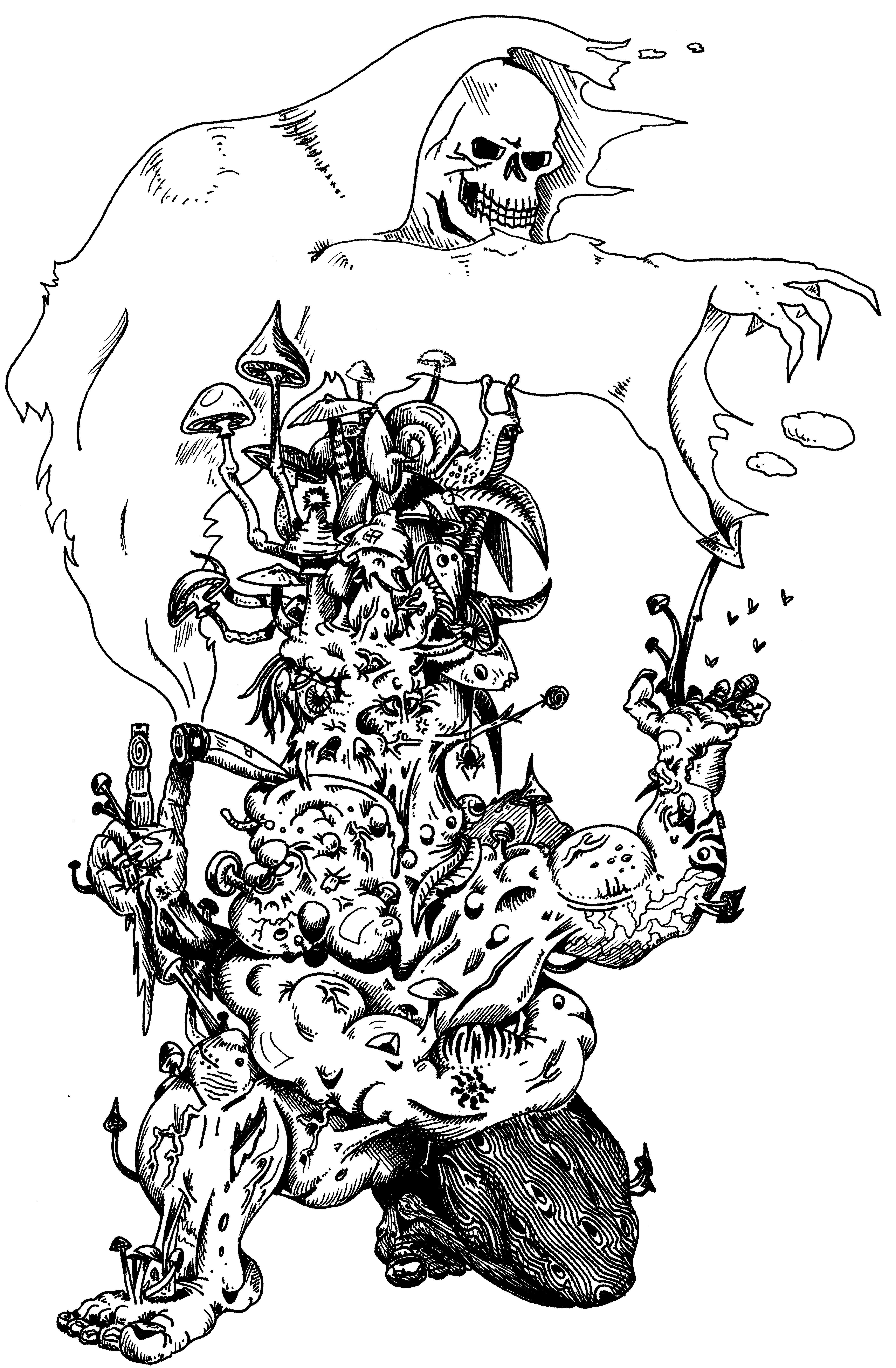 Artwork, Bizar, Black, Chaos, Chaos Space Marines, Drawing, Ghost, Mushrooms, Old, School, Style, White