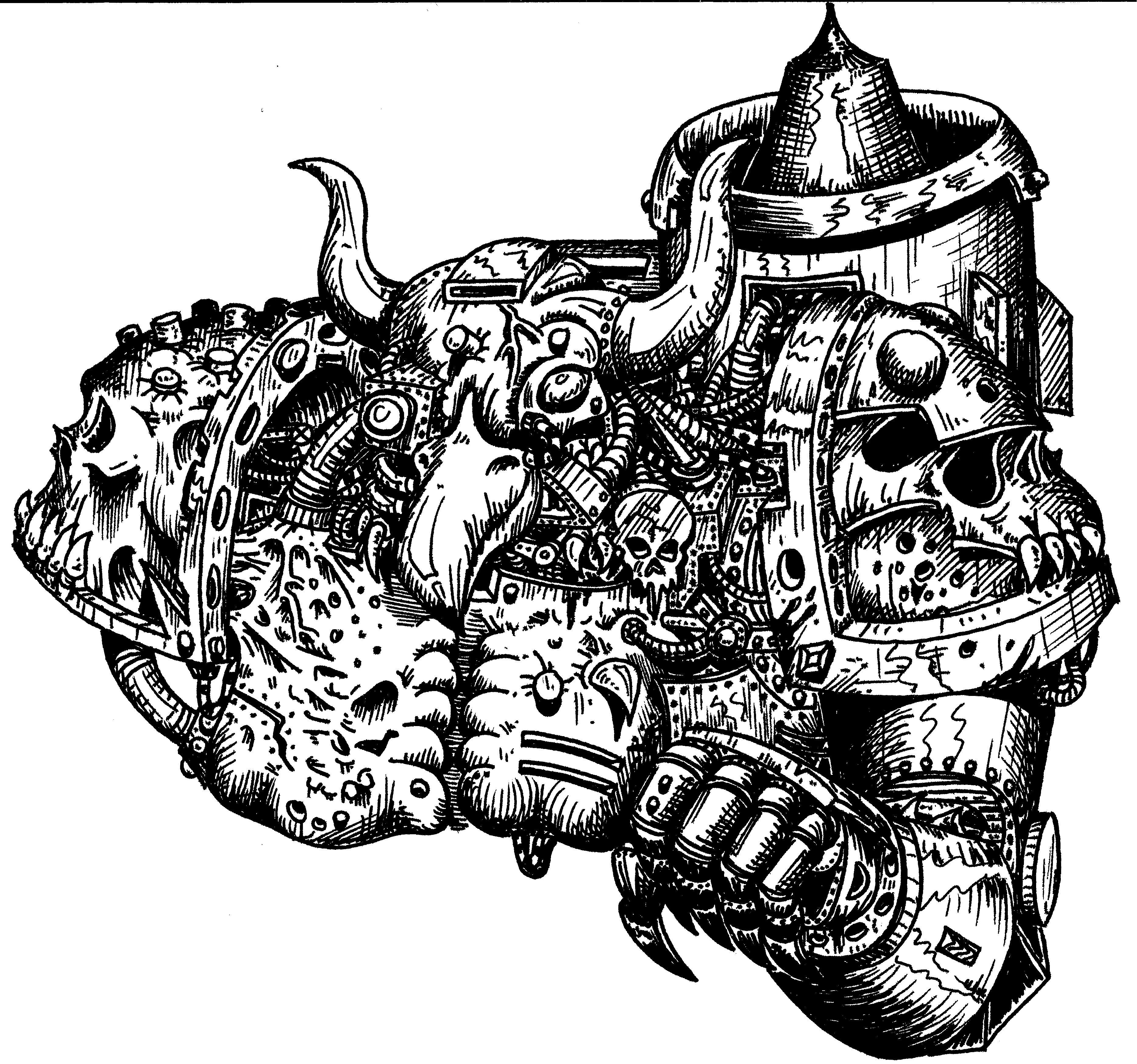 Artwork, Black, Chaos, Chaos Space Marines, Drawing, Ghost, Mushrooms, Old, School, Style, White