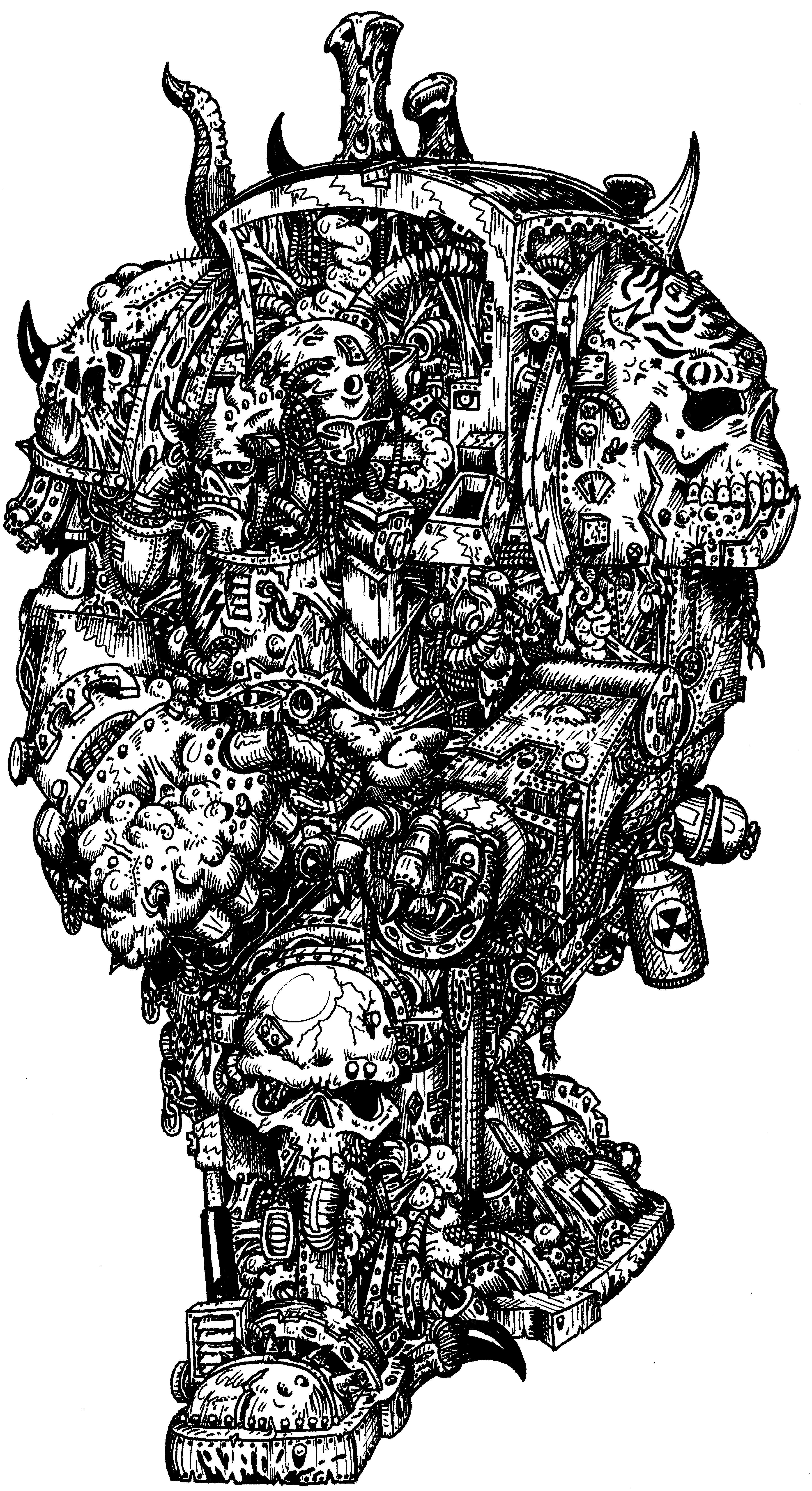 Artwork, Bizar, Black, Chaos, Chaos Space Marines, Drawing, Ghost, Mushrooms, Old, School, Style, White