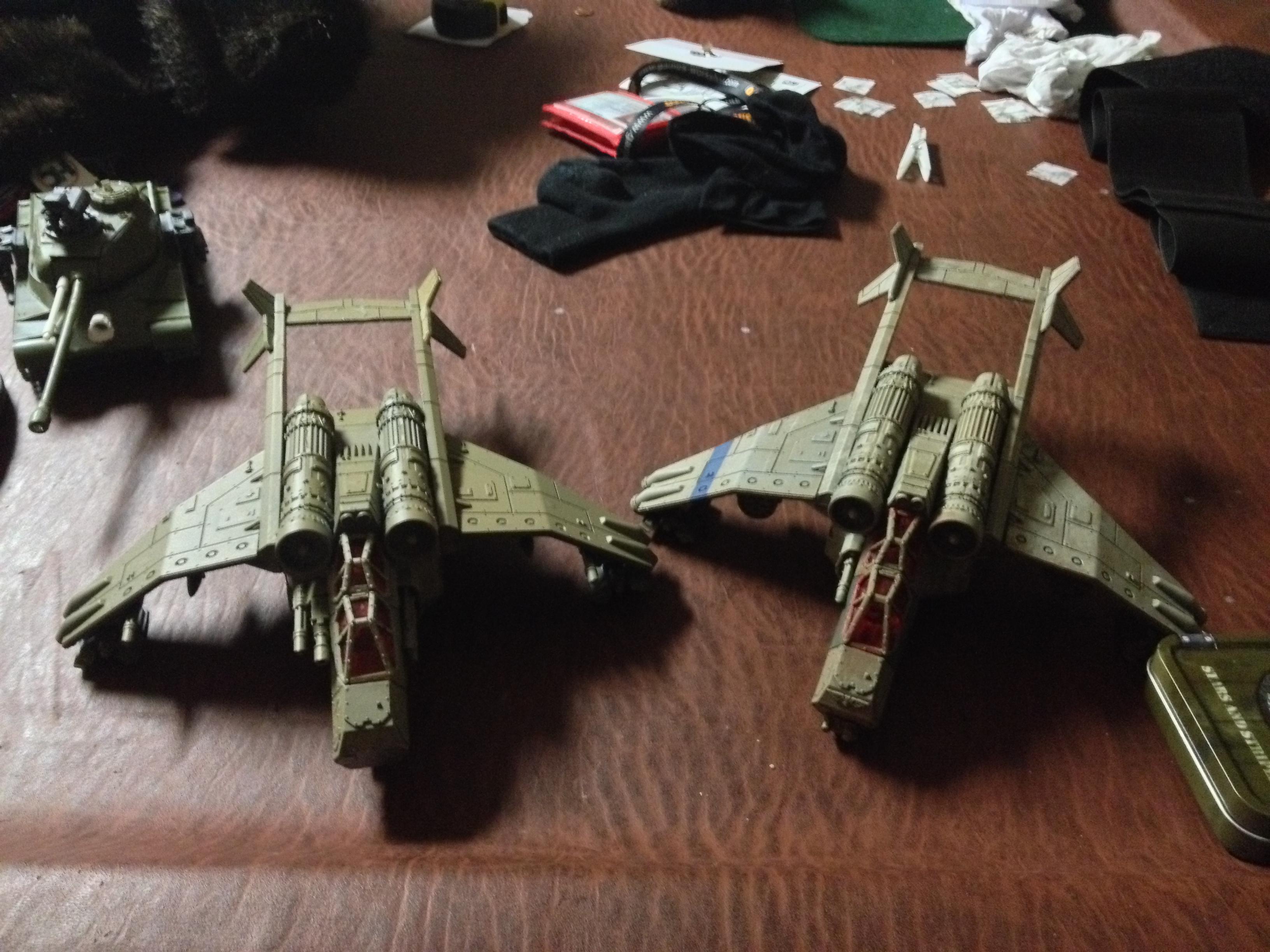 Here's another picture of the (ch)air force!  The Vendetta (hardly painted) has a scratch built top tail fin on the right side