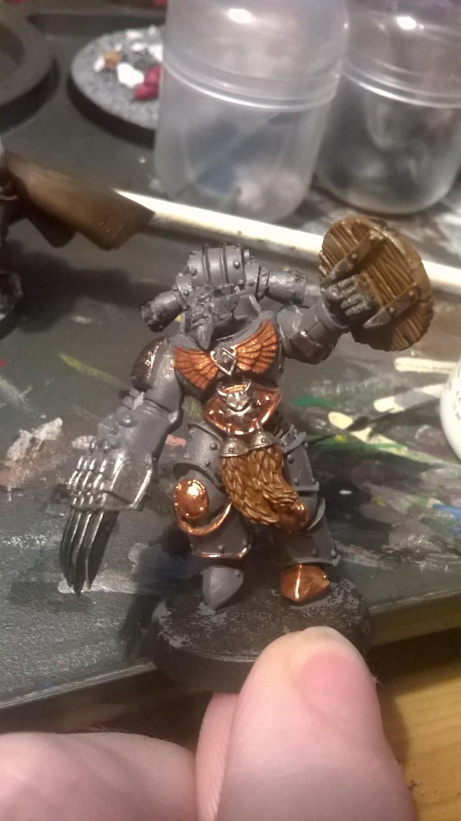 Wulfenised Command Squad Veteran Legionnaire of Morkaisson's personal pack, the head is an old Beasts of Chaos Ungor head minus the horns, seems usable