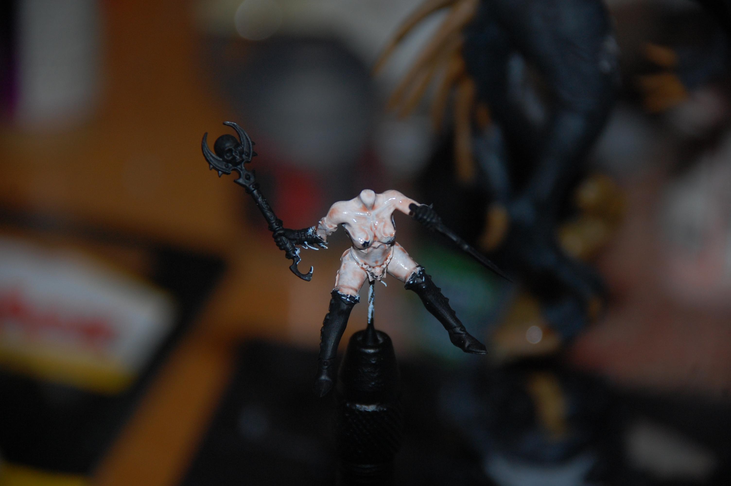 Want a pale look on the rider started of with a white basecoat and after that added a 1:1 mix GW Lahmian medium and Reikland fleshshade