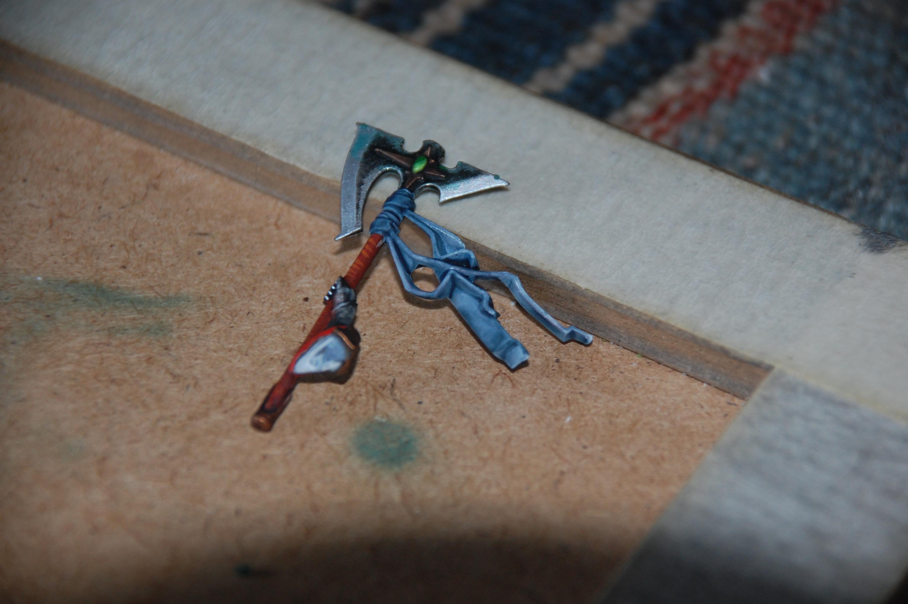 Redoing the ribbon on the axe VGC wolf grey base and a wash of GW drakenhof nightshade