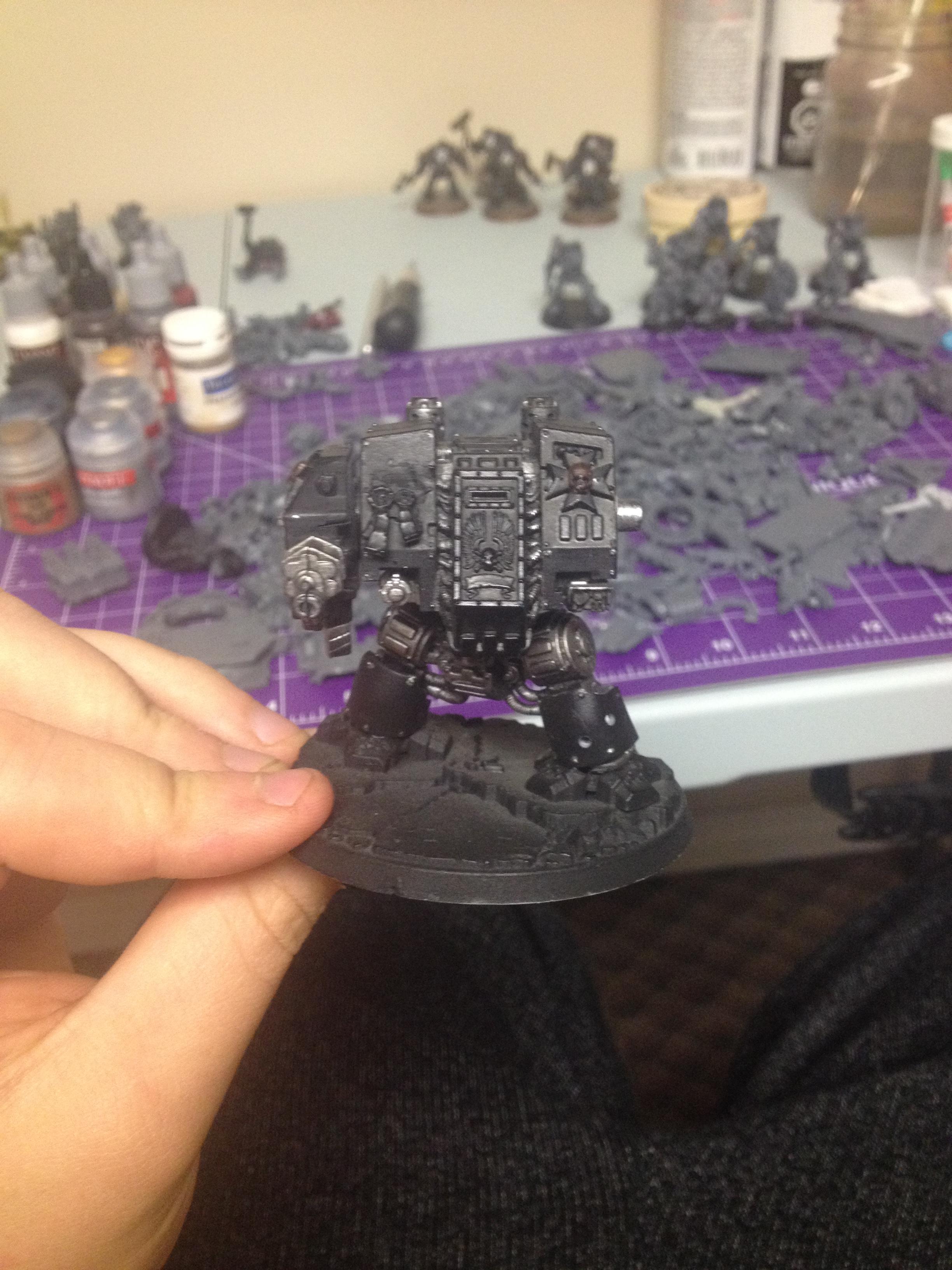 This poor lad is missing his arm. So I'm going to give him a complete overhaul and make him a "Librarian" Dreadnought (for in house) or a Venerable for out of house