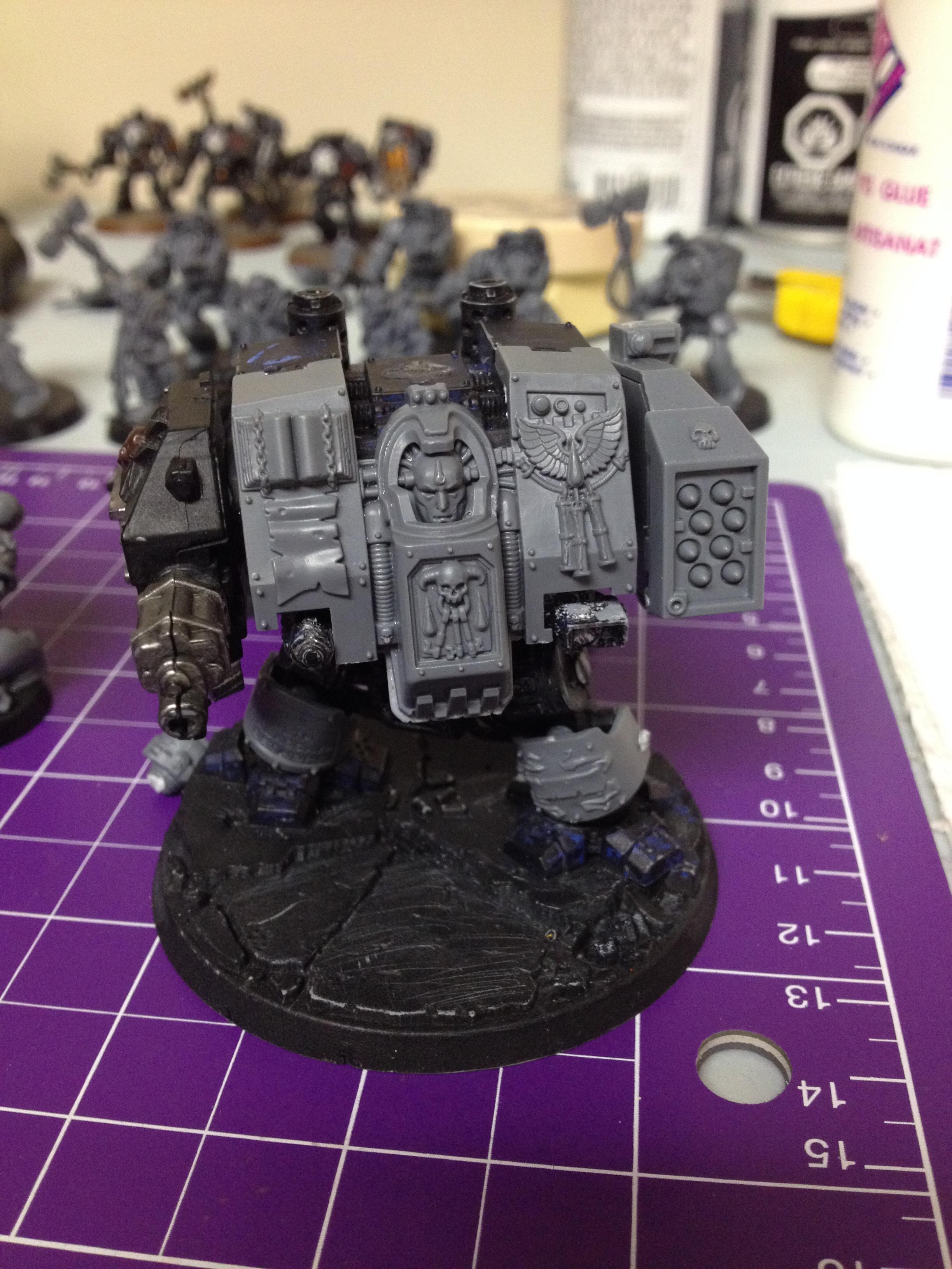Here's how the dreadnought looks. Picture doesn't do it much justice, but I scrubbed the paint down to a very thin layer, so when I reprime it should look good without losing any details