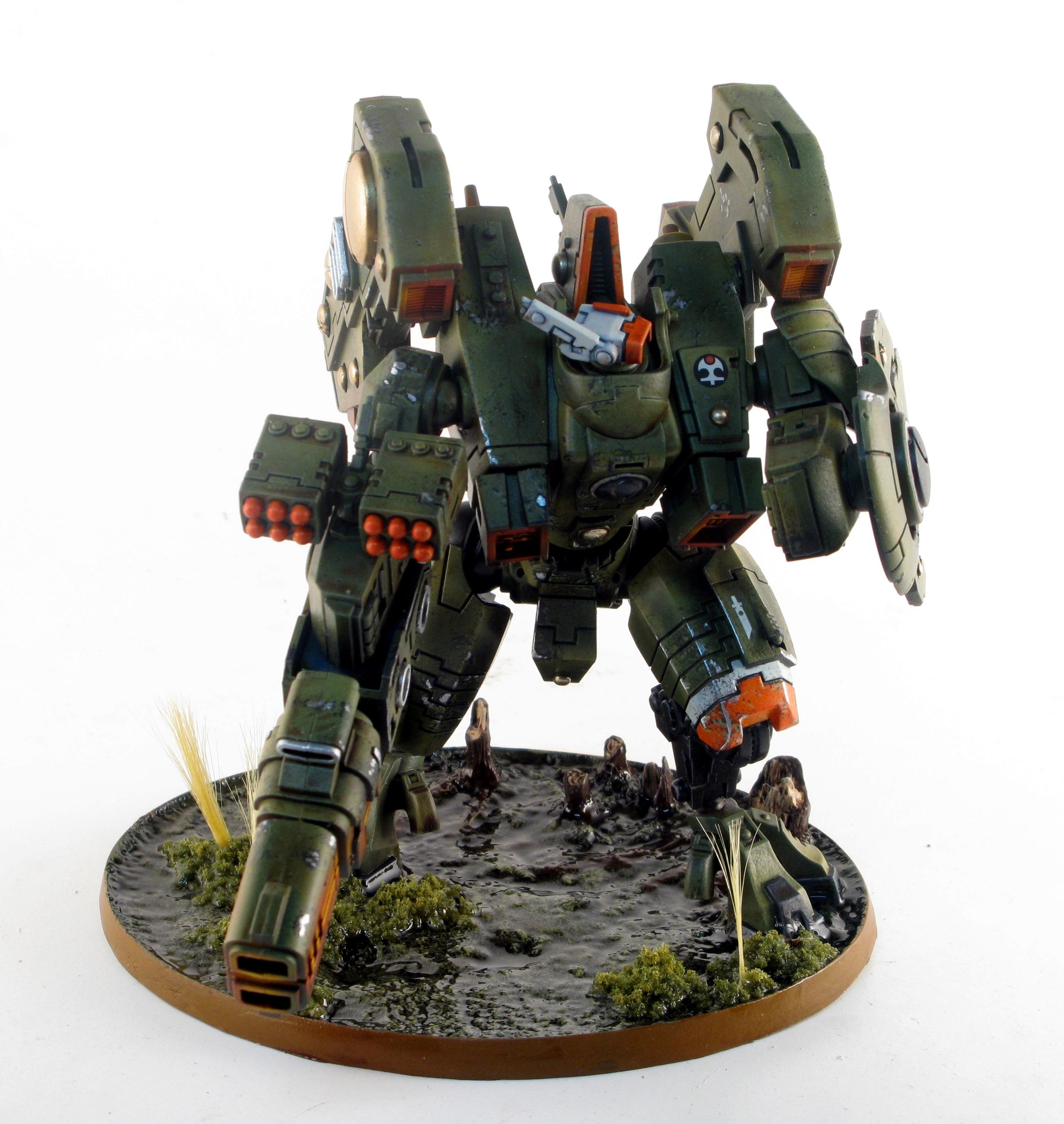 Battle Damage, Damaged, Green, Heat Glow, Object Source Lighting, Orange, Resin Bases, Swamp, Tau, Water Effects, Weathered