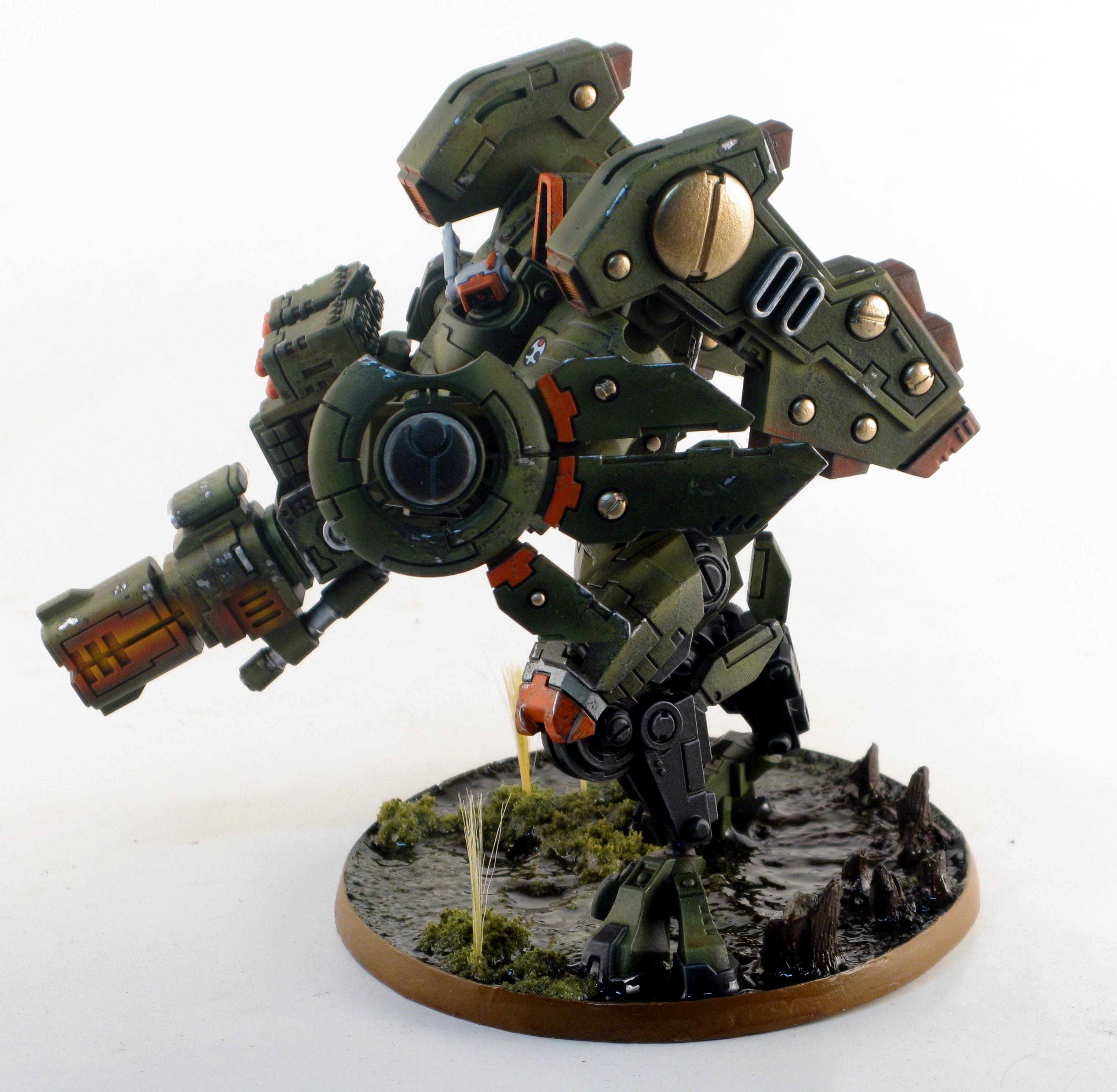 Battle Damage, Damaged, Green, Heat Glow, Object Source Lighting, Orange, Resin Bases, Swamp, Tau, Water Effects, Weathered