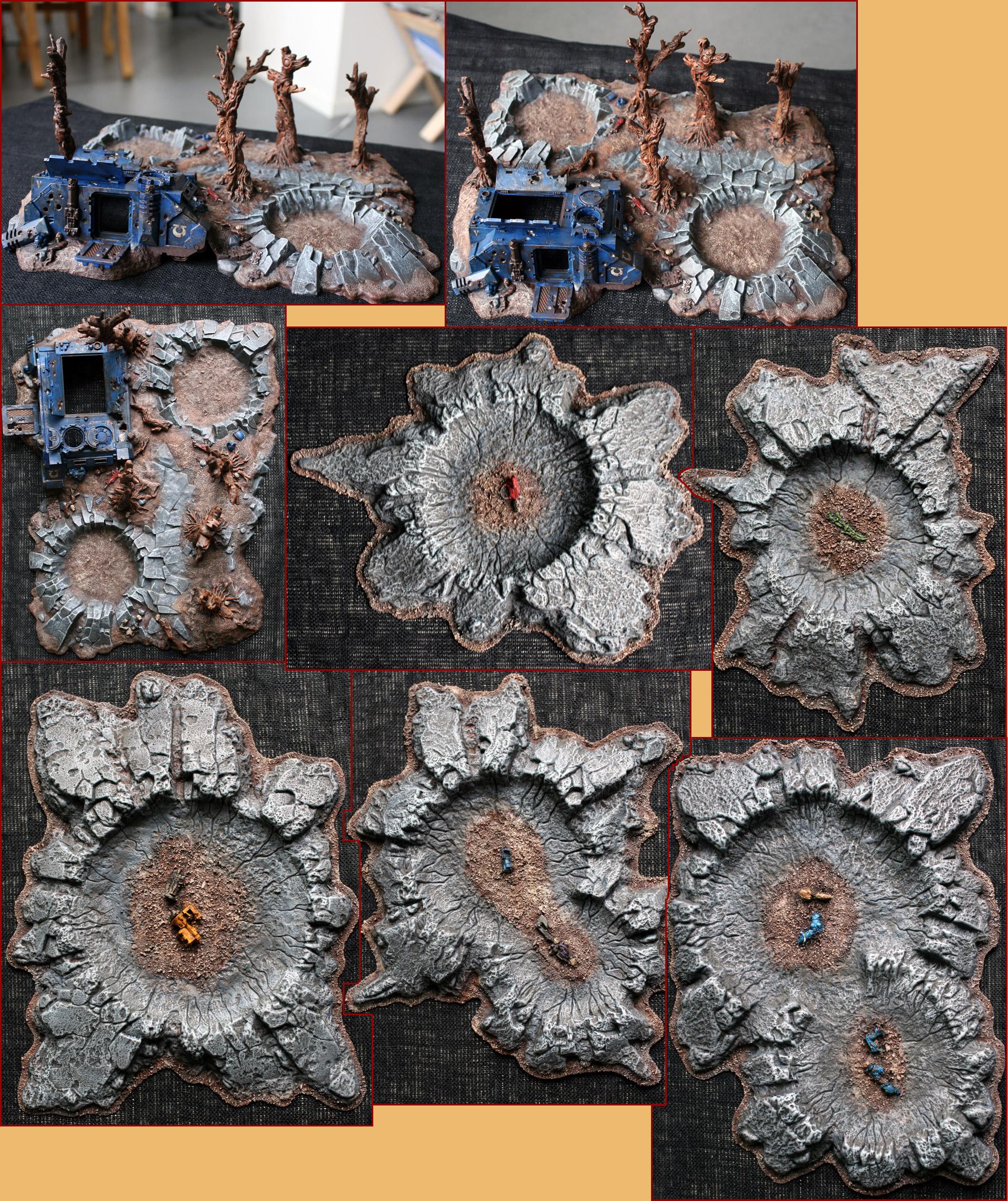 Arkaal, Crater, Games Workshop, Rhino, Scenaries, Trees, Ultramarines, Warhammer 40,000, Wreck