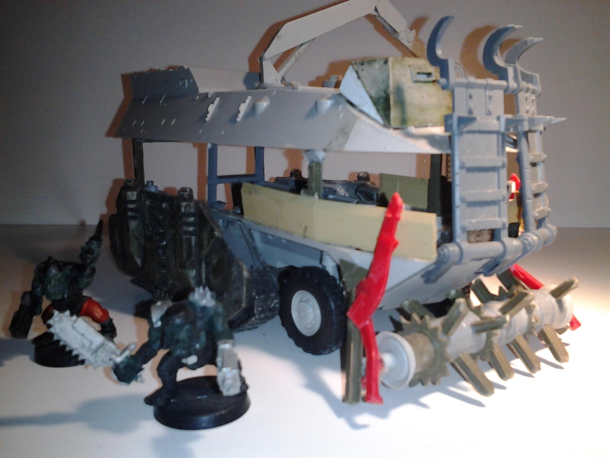 my assault wagon. my nobz ride in this bad boy, made from an old rhino and a usmc lav-r and some other bitz
