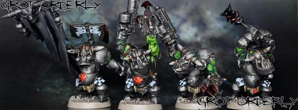 Ghazz' retinue. Heavy armoured Nobz with Waaagh banner