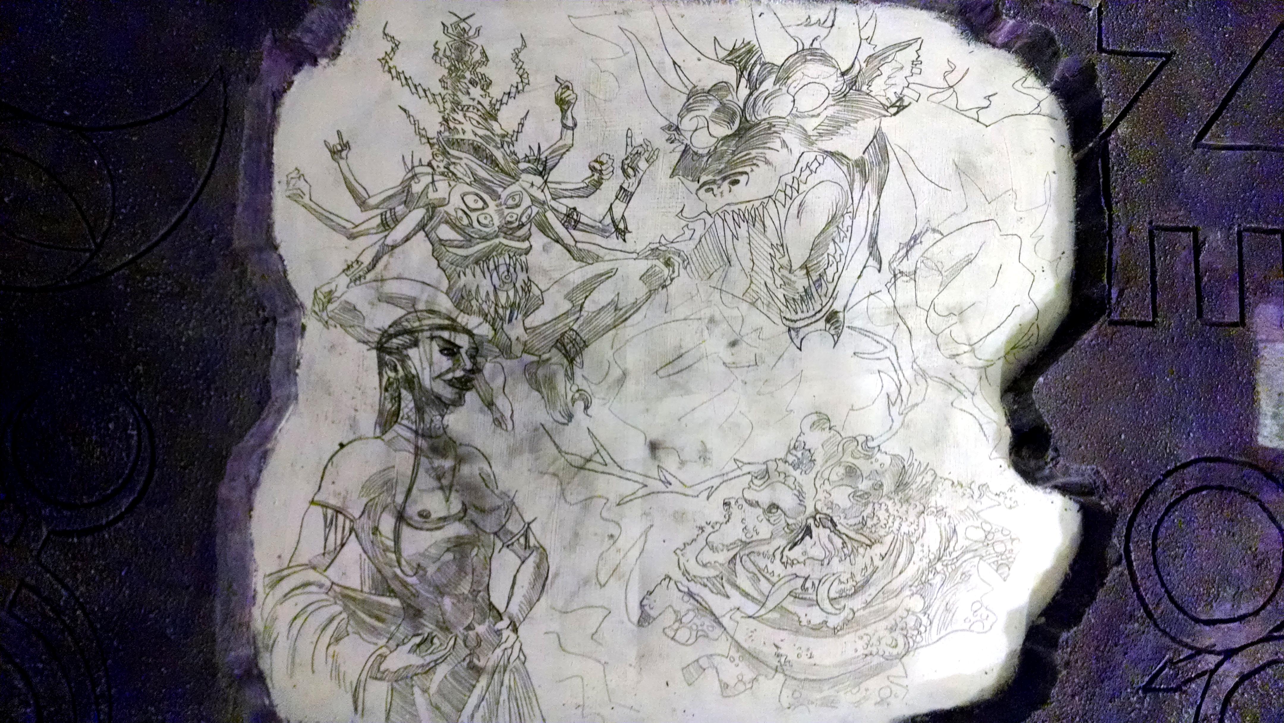 Chaos, Chaos Warrior, Daemons, Display Board, Freehand, Illustration, Khorne, Nurgle, Slaanesh, Tzeentch