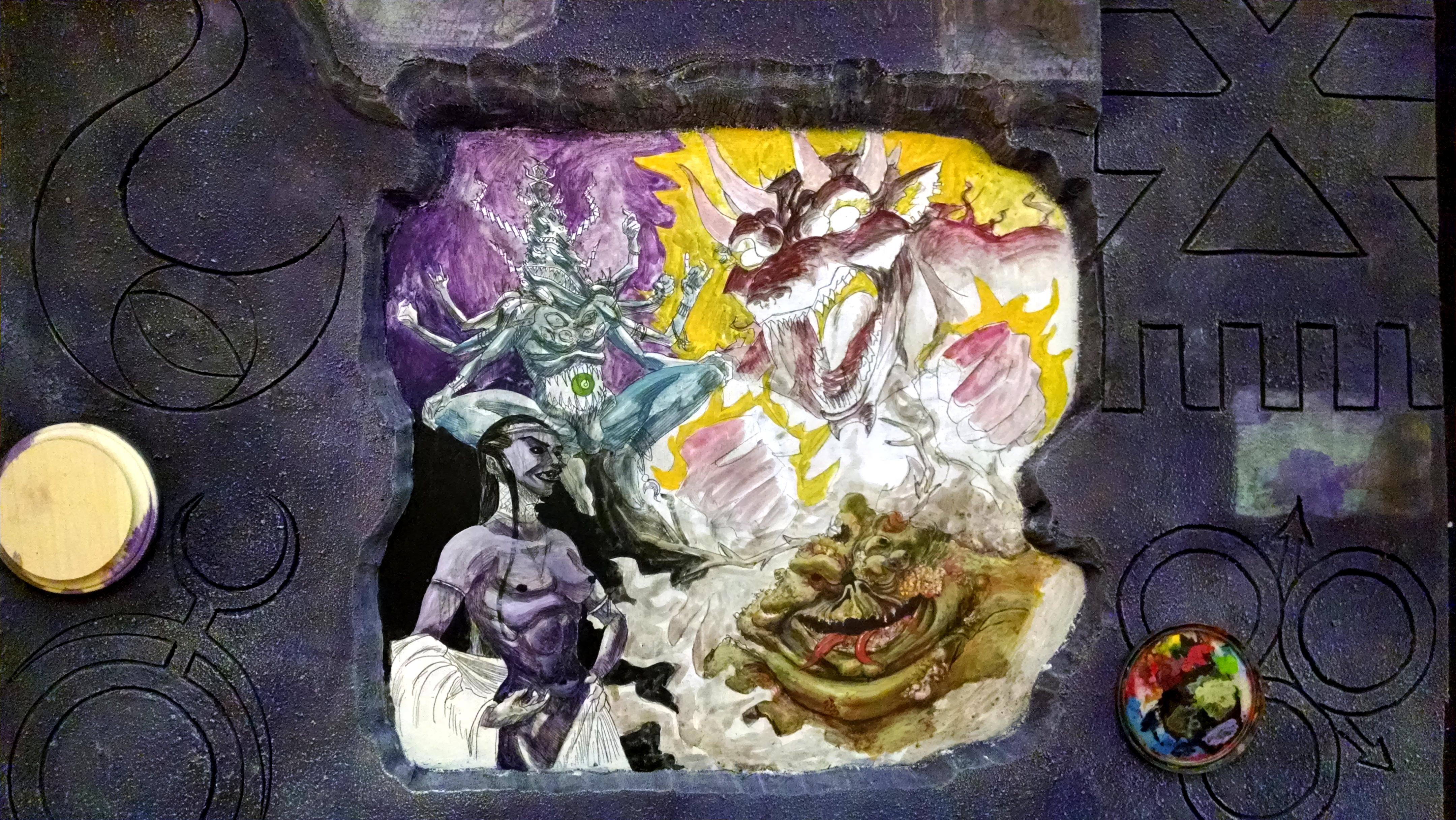 Chaos, Chaos Warrior, Daemons, Display Board, Freehand, Illustration, Khorne, Nurgle, Slaanesh, Tzeentch