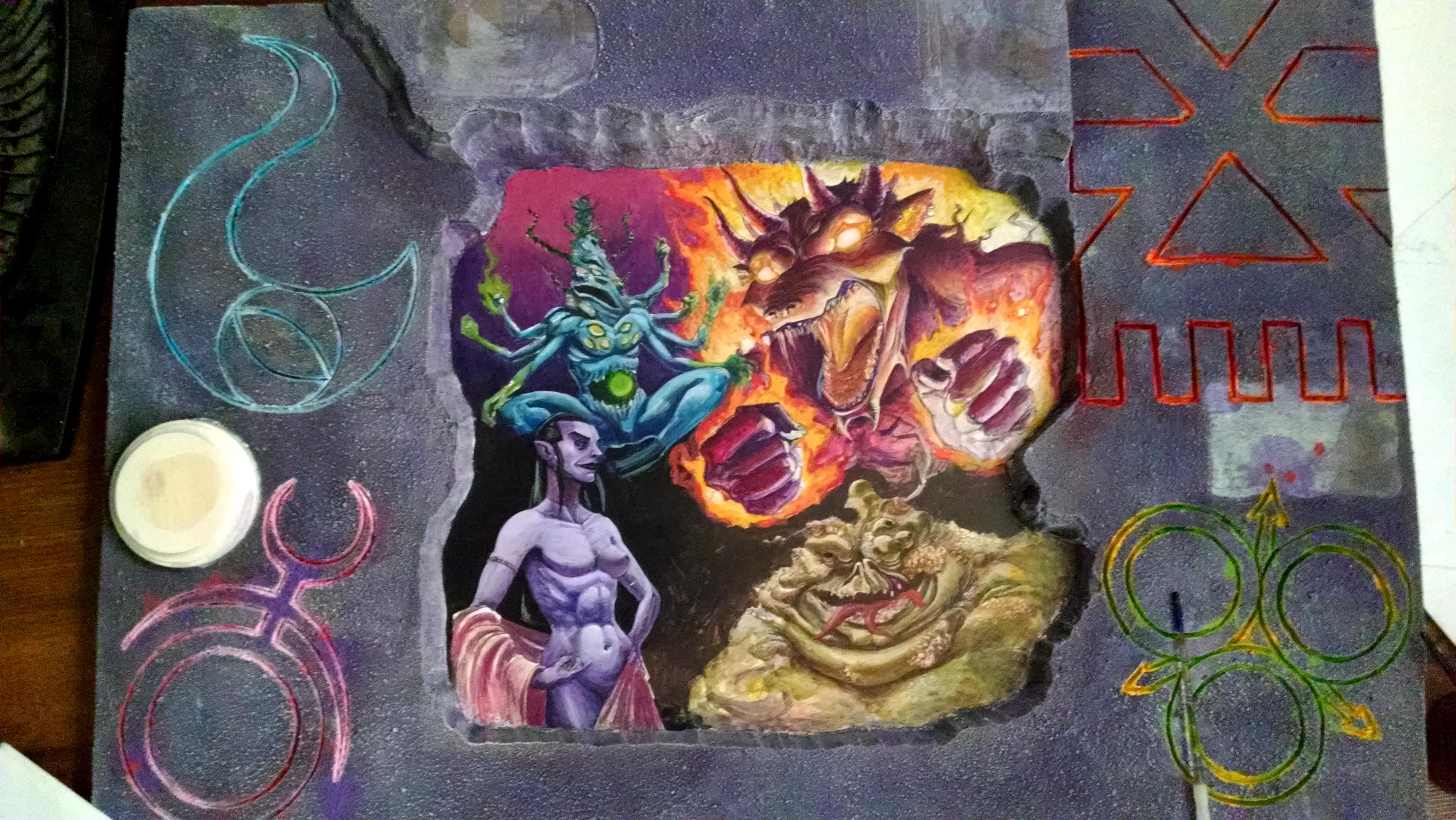 Chaos, Chaos Warrior, Daemons, Display Board, Freehand, Illustration, Khorne, Nurgle, Slaanesh, Tzeentch